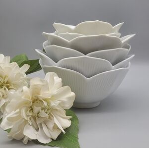 Vintage White Lotus Blossom Nesting Bowls Flower Petal Bowls Mid Century Modern